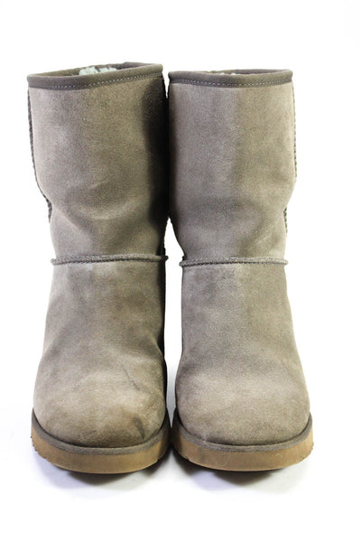 Ugg Womens Suede Shealing Lined Mid Calf Wedge Boots Taupe Size 9