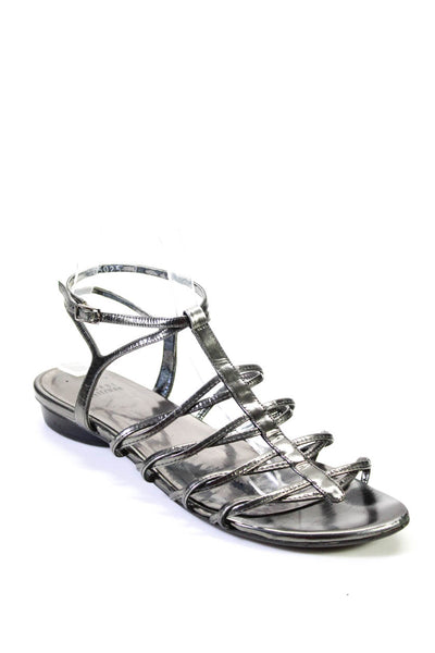 Stuart Weitzman Womens Strappy Open Toe Flat Sandals Gray Size 7