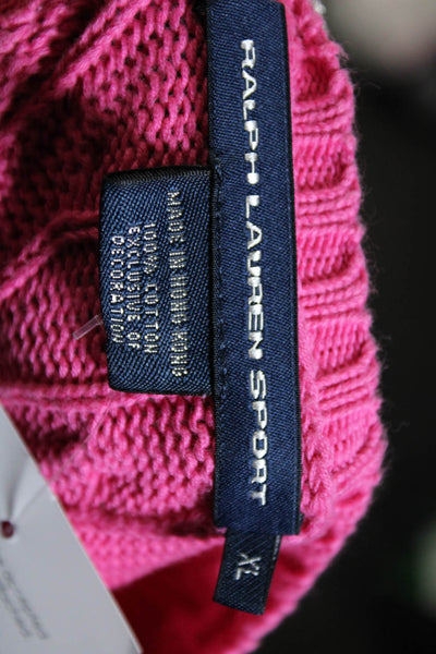 Ralph Lauren Sport Womens Cable Knit V Neck Sweater Pink Cotton Size XL