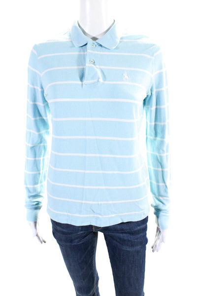 Ralph Lauren Blue Label Womens Long Sleeve Stripe Skinny Polo Shirt Blue Medium