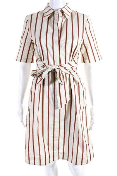 Jason Wu Womens Belted Short Sleeve Striped Button Down Shirt Dress Beige Size 0