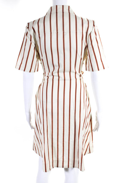 Jason Wu Womens Belted Short Sleeve Striped Button Down Shirt Dress Beige Size 0