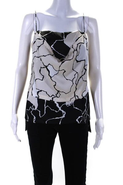 Yigal Azrouel Womens Abstract Print Spaghetti Strap Tank Top White Black Size 2