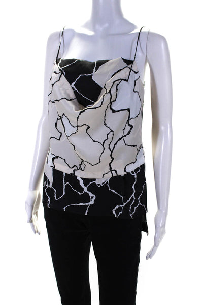 Yigal Azrouel Womens Abstract Print Spaghetti Strap Tank Top White Black Size 2