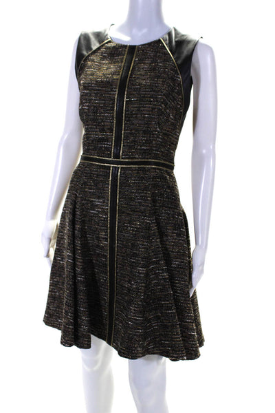 J. Mendel Womens Tweed Sleeveless A Line Dress Brown Black Cotton Size 6