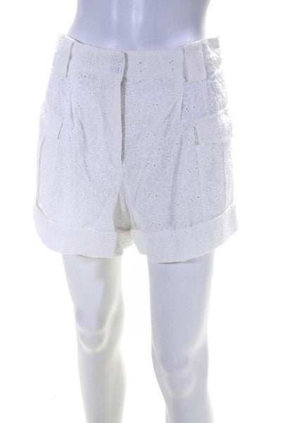 10 Crosby Derek Lam Womens Floral Eyelet Shorts White Cotton Size 6