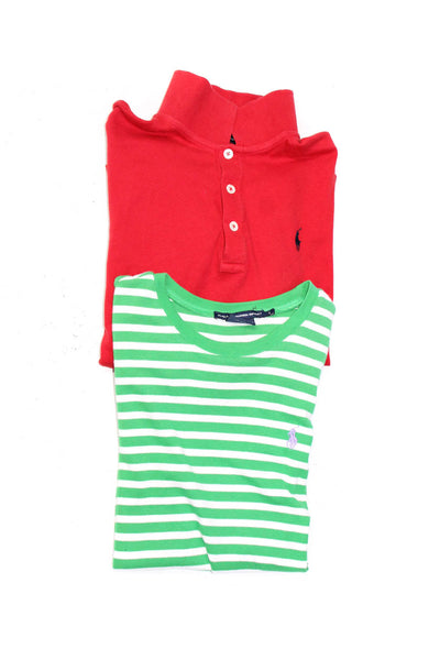 Ralph Lauren Sport Womens Polo Striped Tee Shirts Red Green Small Large Lot 2