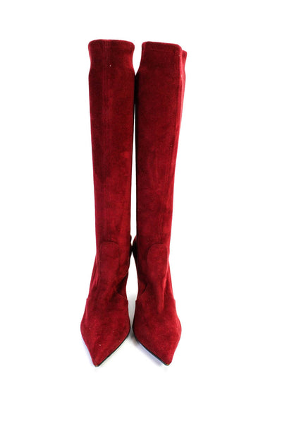 Casadei Womens Red Suede High Heels Knee High Boots Shoes 6.5B