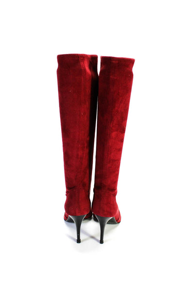Casadei Womens Red Suede High Heels Knee High Boots Shoes 6.5B