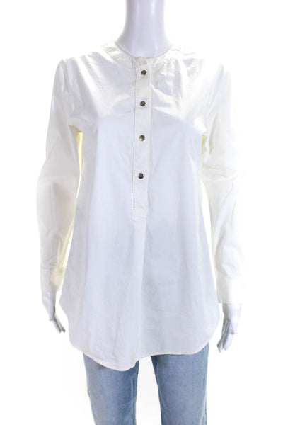 Theory Womens Cotton V-Neck Snapped Buttoned Long Sleeve Blouse White Size M