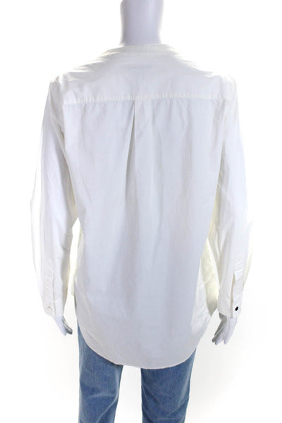 Theory Womens Cotton V-Neck Snapped Buttoned Long Sleeve Blouse White Size M
