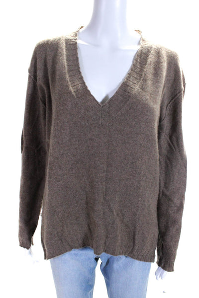 27 Miles Womens Cashmere V-Neck Long Sleeve Pullover Sweater Top Brown Size M