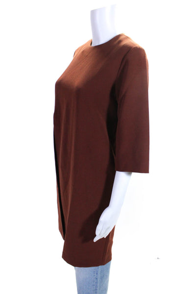 Alysi Womens Chocolate Crew Neck Long Sleeve High Slit Tunic Blouse Top Size S