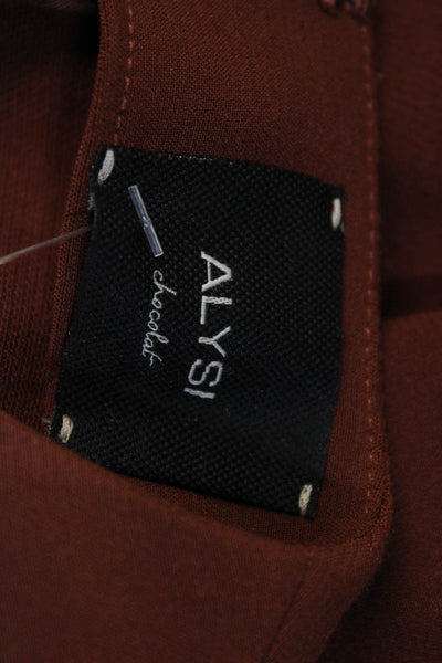 Alysi Womens Chocolate Crew Neck Long Sleeve High Slit Tunic Blouse Top Size S