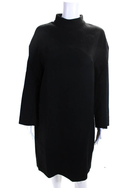 Enfold Womens Black Wool High Neck Zip Back 3/4 Sleeve A-line Dress Size 38