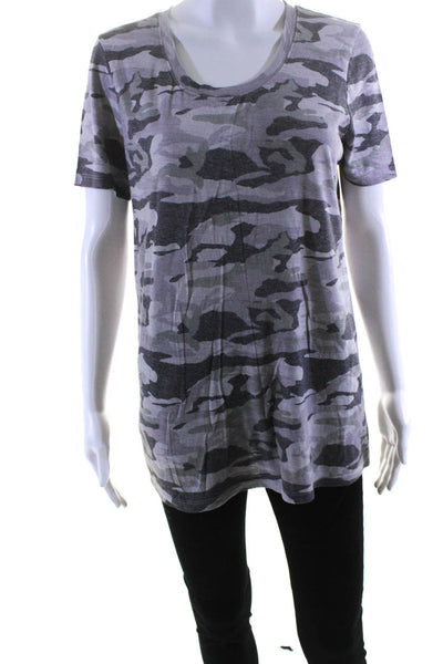 Monrow Womens Short Sleeve Camouflage Top Tee Shirt Gray Green Size Medium