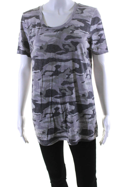 Monrow Womens Short Sleeve Camouflage Top Tee Shirt Gray Green Size Medium
