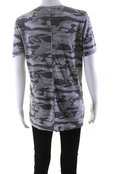 Monrow Womens Short Sleeve Camouflage Top Tee Shirt Gray Green Size Medium