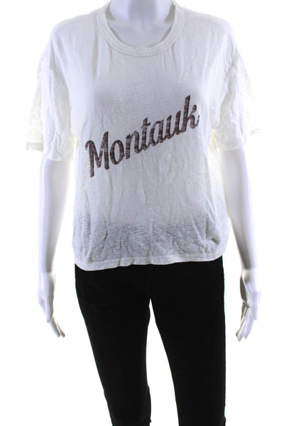Monrow Womens Montauk Short Sleeve Graphic Top Tee Shirt White Linen Size Medium
