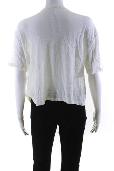 Monrow Womens Montauk Short Sleeve Graphic Top Tee Shirt White Linen Size Medium
