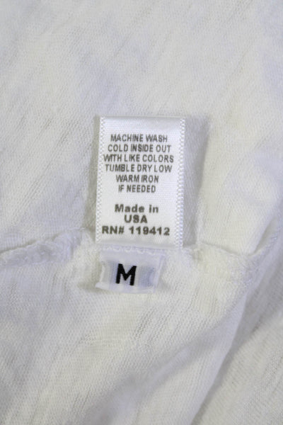 Monrow Womens Montauk Short Sleeve Graphic Top Tee Shirt White Linen Size Medium