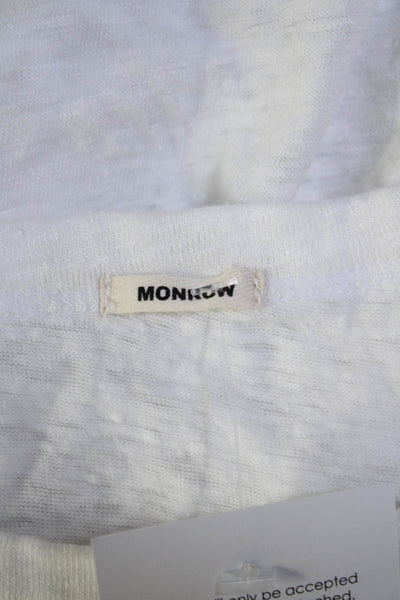Monrow Womens Montauk Short Sleeve Graphic Top Tee Shirt White Linen Size Medium