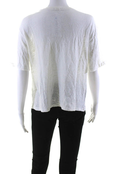 Monrow Womens Venice Short Sleeve Graphic Top Tee Shirt White Linen Size Medium