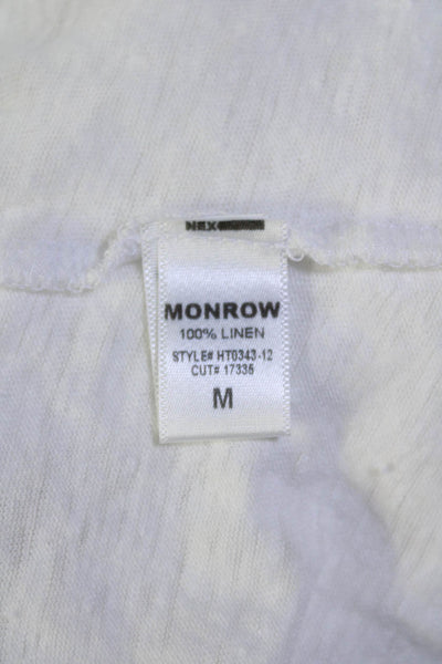 Monrow Womens Venice Short Sleeve Graphic Top Tee Shirt White Linen Size Medium