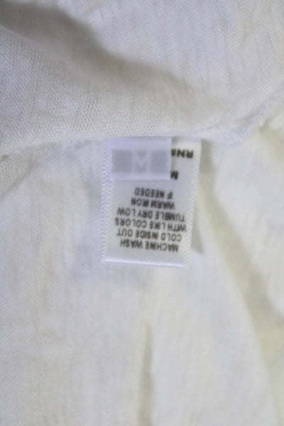 Monrow Womens Venice Short Sleeve Graphic Top Tee Shirt White Linen Size Medium