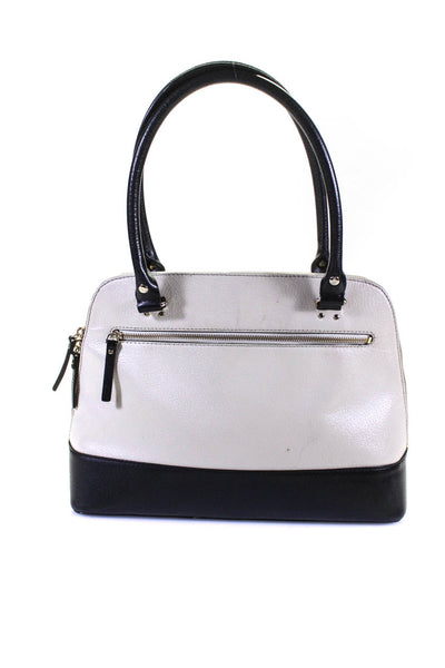 Kate Spade New York Grained Leather Two-Tone Domed Satchel Handbag Ivory Black