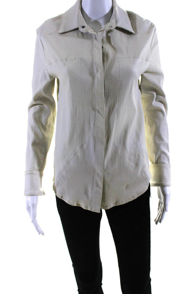 R+A Womens Leather Snapped Buttoned Collared Long Sleeve Blouse White Size S