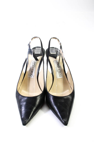 Jimmy Choo Womens Stiletto Pointed Slingback Pumps Black Leather Size 36