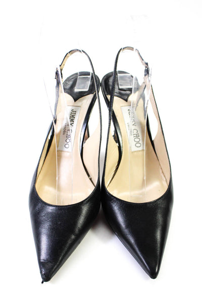 Jimmy Choo Womens Stiletto Pointed Toe Slingback Pumps Black Leather 36.5