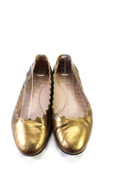 Chloe Womens Slip On Scalloped Metallic Lauren Ballet Flats Gold Leather Size 37