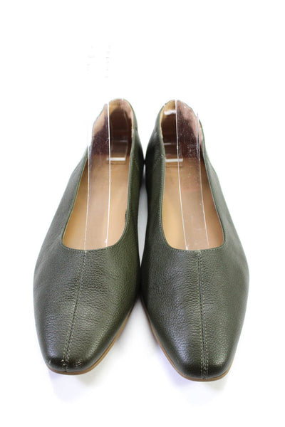 Everlane Womens Slip On Square Toe Grain Leather Ballet Flats Green Size 6.5