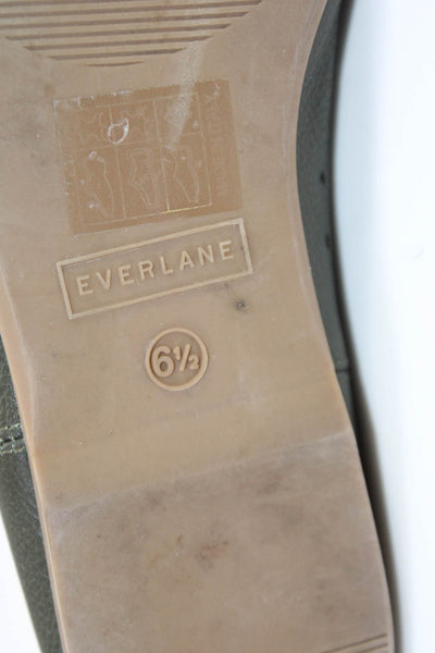 Everlane Womens Slip On Square Toe Grain Leather Ballet Flats Green Size 6.5