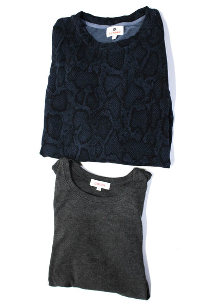 Sundry Goldie Womens Snakeskin Print Long Sleeve T shirt Blue Size 3 M Lot 2