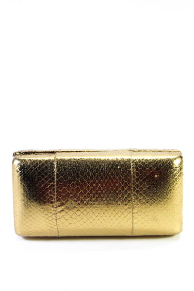 KOTUR Womens Leather Snakeskin Print Clutch Bag Gold Size S