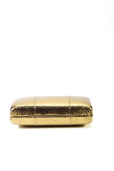 KOTUR Womens Leather Snakeskin Print Clutch Bag Gold Size S
