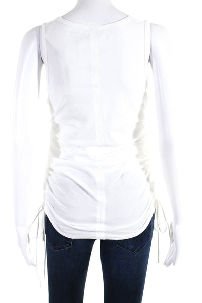 Majestic Filatures Womens Stretch Cotton Ruched Scoop Neck Tank Top White Size 3