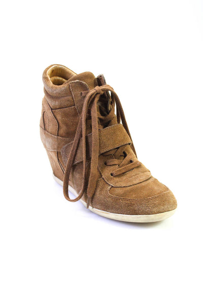 Ash Womens Brown Suede High Top Lace Up Wedge Heels Sneakers Shoes Size 10