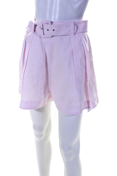 Faithfull The Brand Womens Linen Smocked Cropped Blouse Shorts Set Pink Size 4