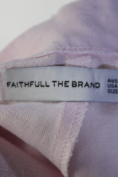 Faithfull The Brand Womens Linen Smocked Cropped Blouse Shorts Set Pink Size 4