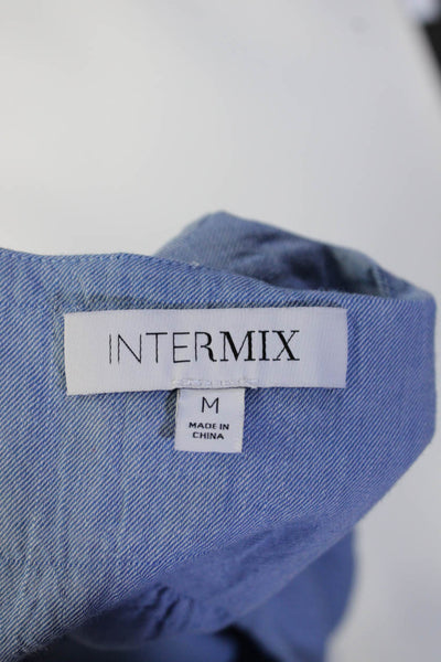 Intermix Womens Puffy Short Sleeves Button Down Shirt Blue Size Medium