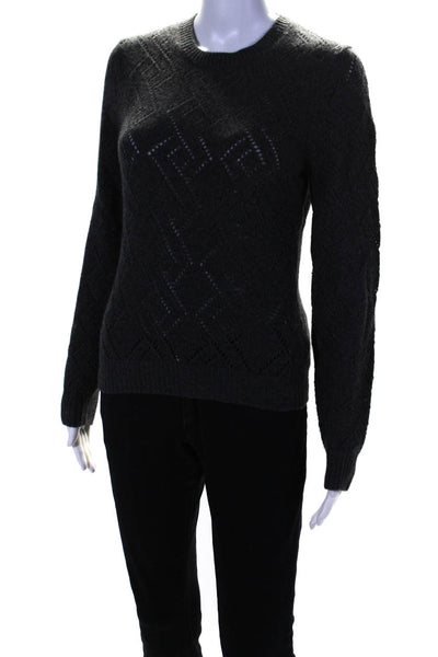 Michael Kors Womens Cashmere Crew Neck Open Knit Pullover Sweater Gray Size M