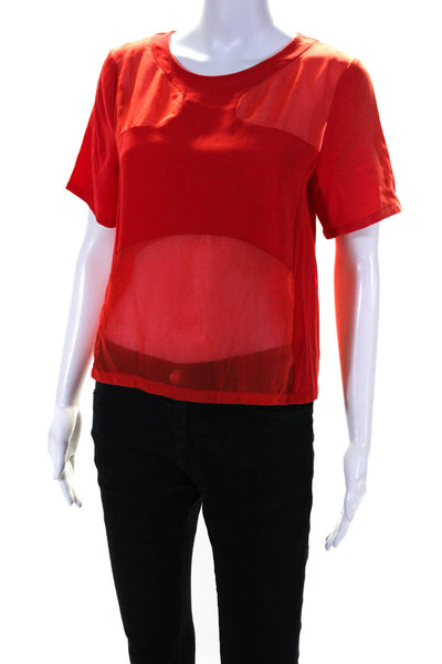 Minty Meets Munt Womens Mesh Cut Out Short Sleeve Shirt Blouse Top Red Size S
