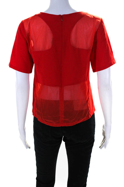 Minty Meets Munt Womens Mesh Cut Out Short Sleeve Shirt Blouse Top Red Size S