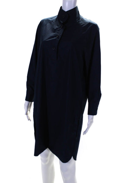 Akris Punto Womens Half Button Down Shirt Dress Navy Blue Cotton Size 4