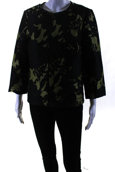 Twin Set Simona Barbieri Womens Full Zip Floral Beaded Jacket Black Size L