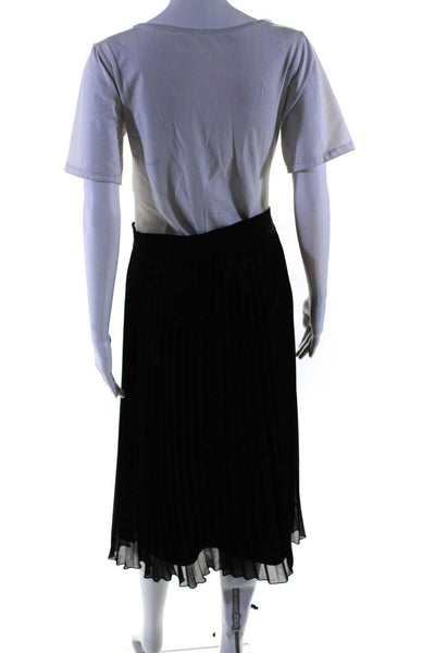 DKNY Womens Elastic Waist Pleated Midi Skirt Black Size S